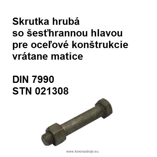 skrutka 12x35, DIN 7990, STN 021308.25, tvrdosť 4.6, povrch titan zinok